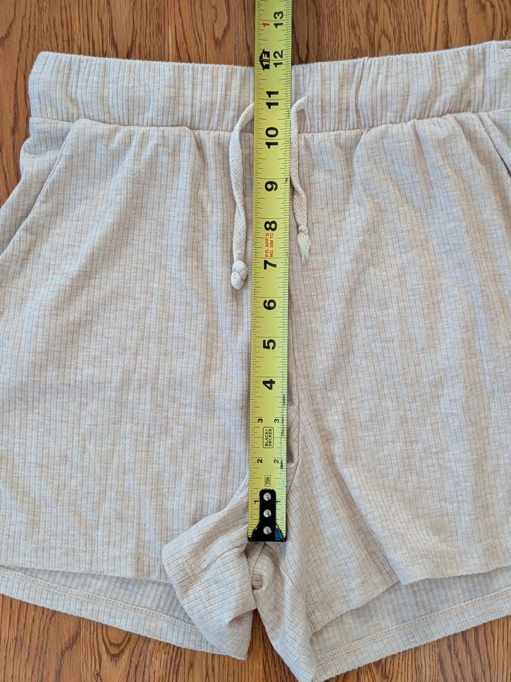 Entro Beige Ribbed Knit High Rise Drawstring Lounge Shorts - Picture 9 of 11